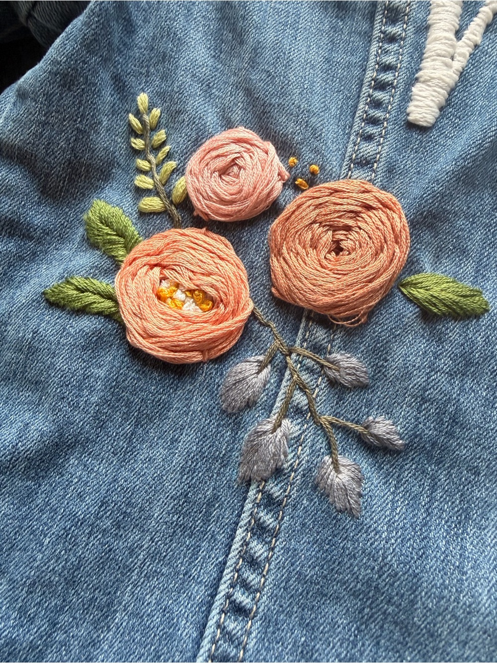 Custom Embroidered “Mrs.” Denim Jacket Medium-Floral Bridal Wedding - Picture 3 of 11